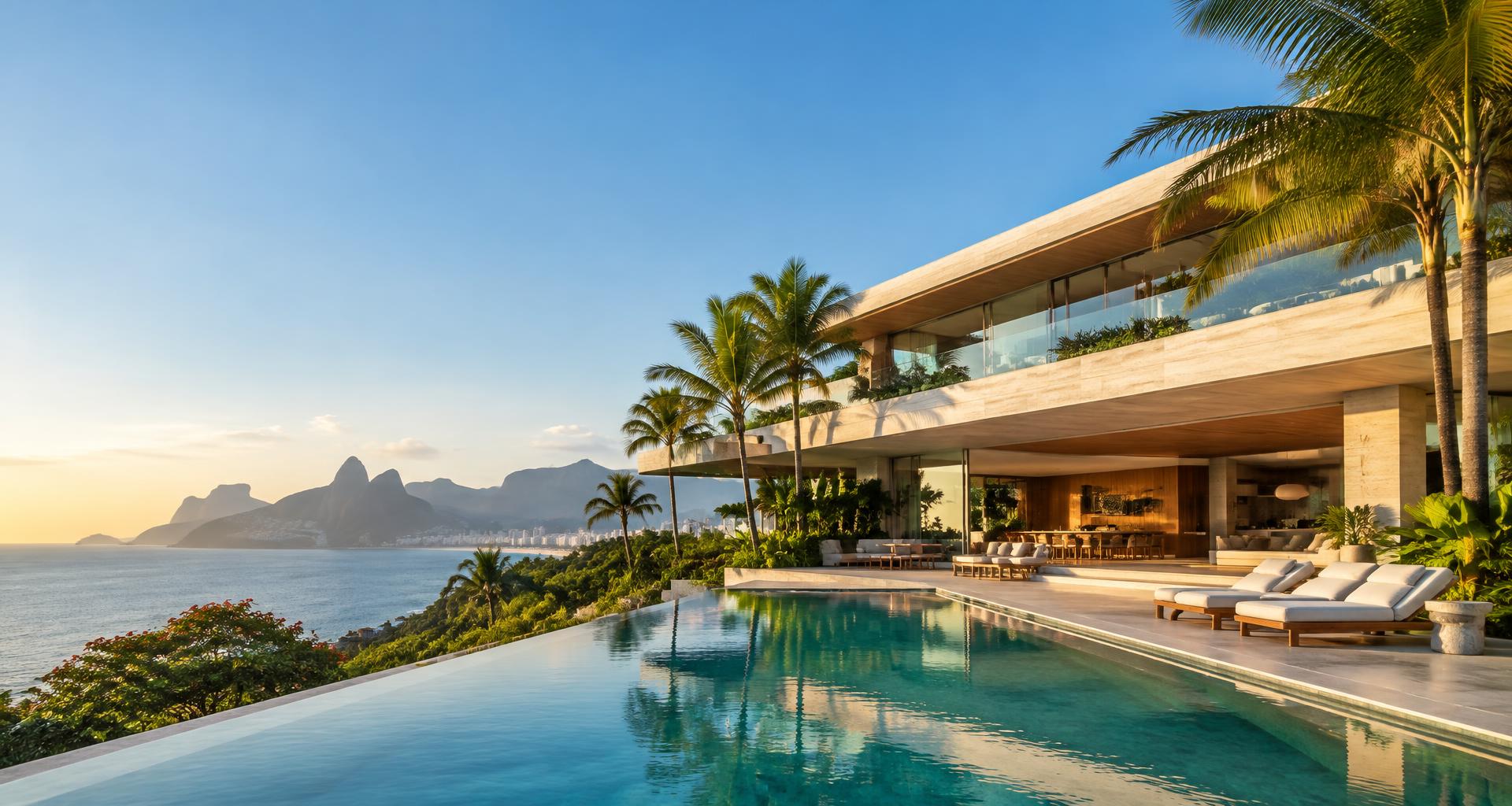 Residência contemporânea de luxo com piscina de borda infinita e vista para o mar